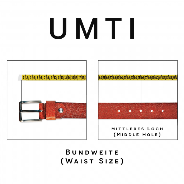 UMTI® Gürtel Herren Ledergürtel aus Büffelleder für Männer 25- (23A) Jeans Echtleder 35mm breit kürzbar Neu